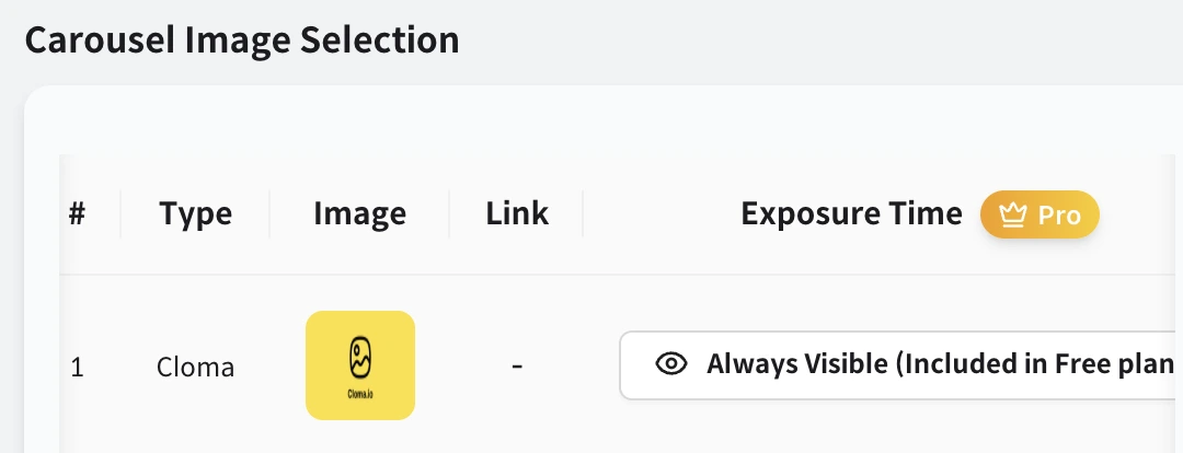 Carousel Exposure Time Setting Guide - Cloma.io Screenshot